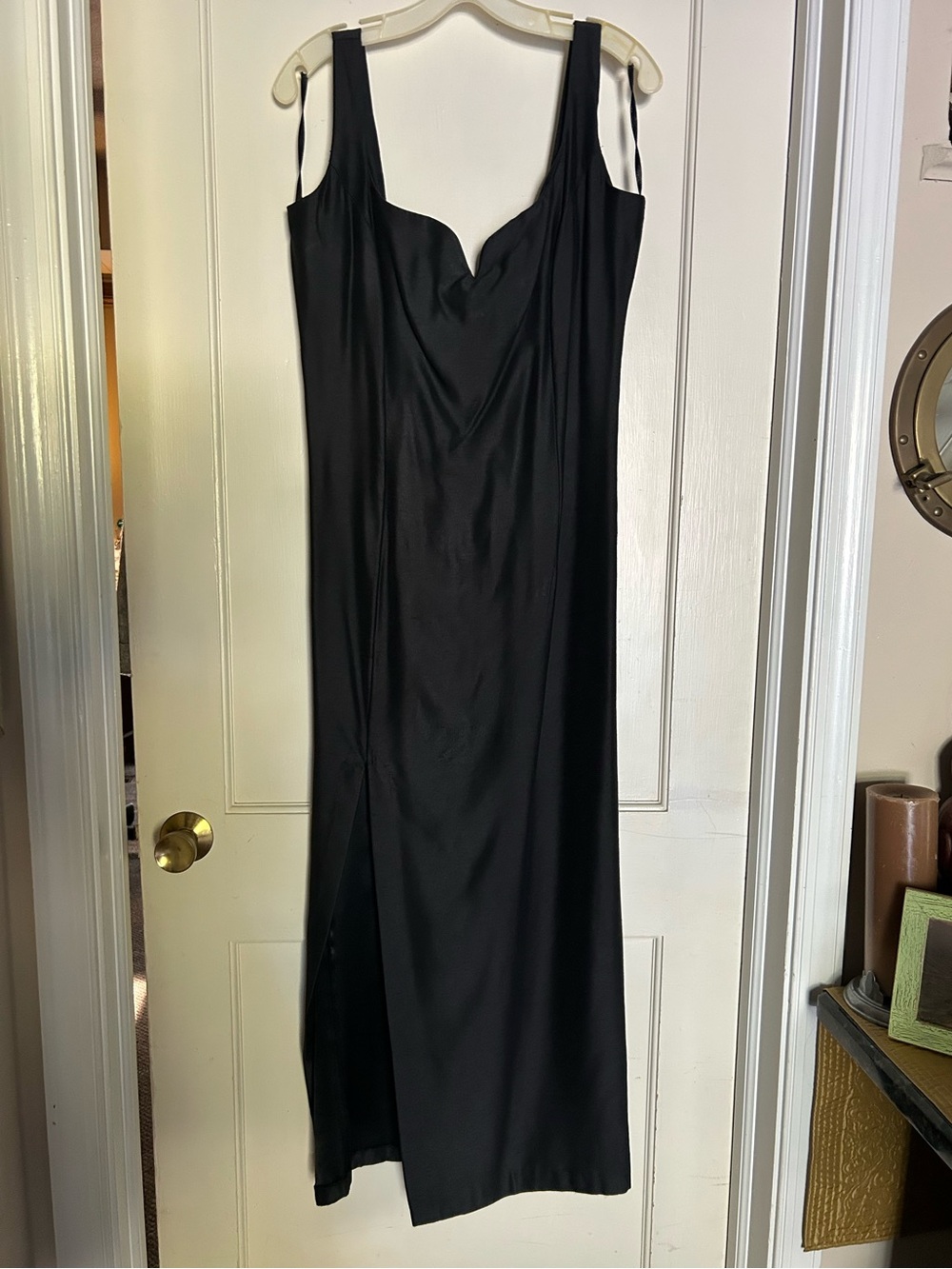Jessica McClintock/Gunne Sax  Black Sleeveless Cowl Neck Maxi Dress, kick pleat.